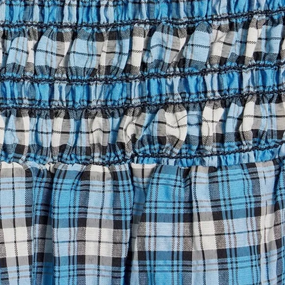 Ganni Seersucker Gingham Smocked Puff Sleeve Dress Black White Size 34 US 2 - Picture 6 of 8